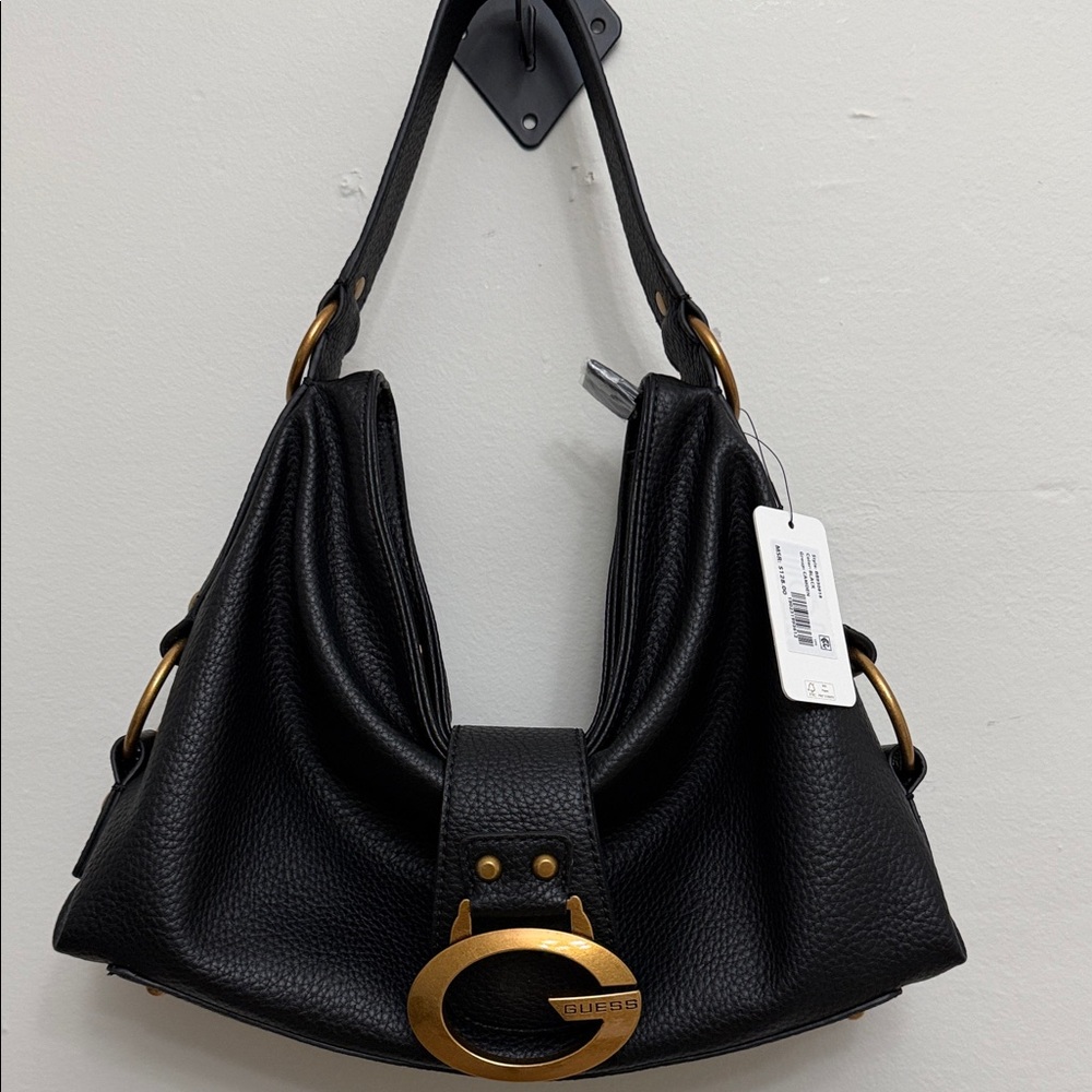 Guess Black Hobo Bag with Gold Details